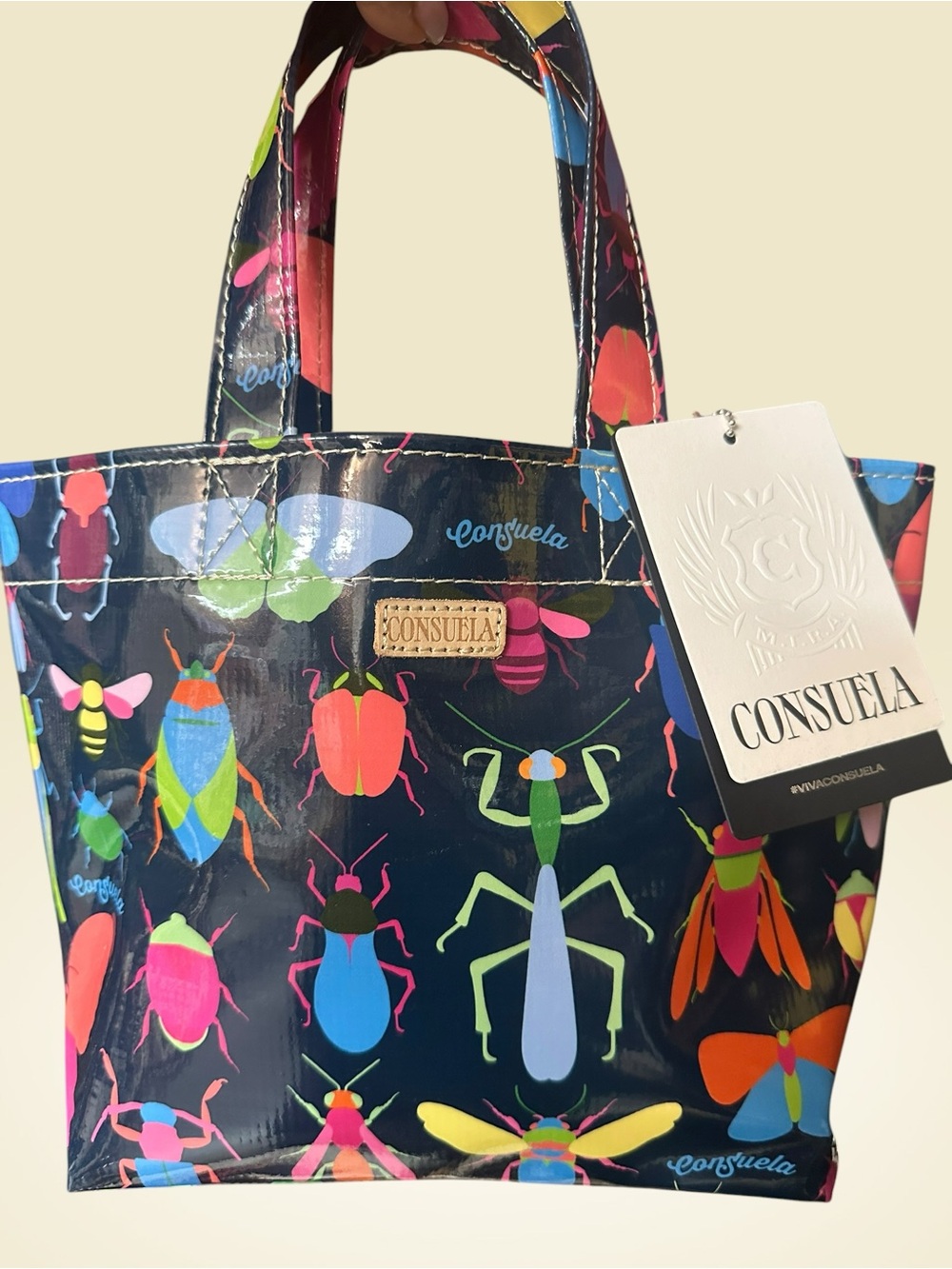 Consuela Navy Multi Beetle Print Small Tote